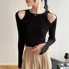 Black Strapless Long Sleeve Bottoming Shirt Women's Spring And Autumn Cut-out Bottoming Slim Fit Skinny Short Top