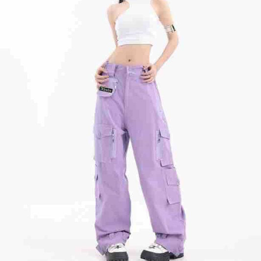 Fashion Brand Pocket Decoration Straight All-matching Casual Pants Dopamine Wear