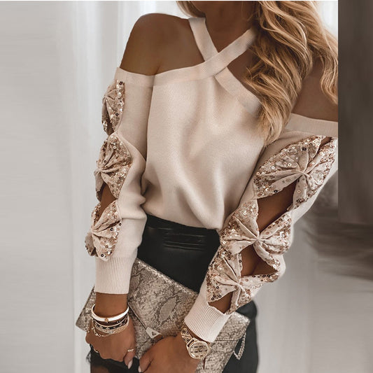 European And American Sequined Long-Sleeved Top