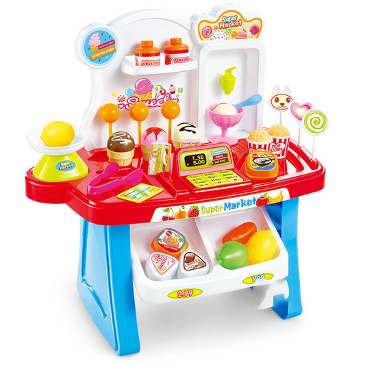 Childrens Educational Toys Mini Supermarket Cash Register Shopping Cart Stall Table Baby Selling Tool Set