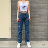Butterfly Embroidery Straight Leg Cute Girl Denim Casual Pants Slim Trousers