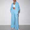 Women's Fashion Casual Loose Shirt High Waist Wide Leg Pants Suit