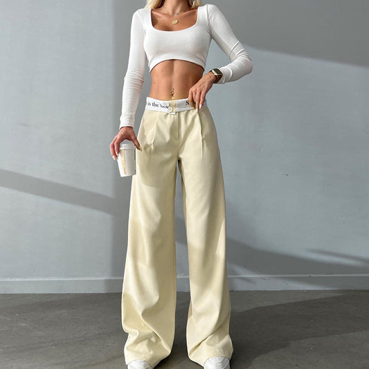 Knitted High Waist Contrast Color Loose Trousers