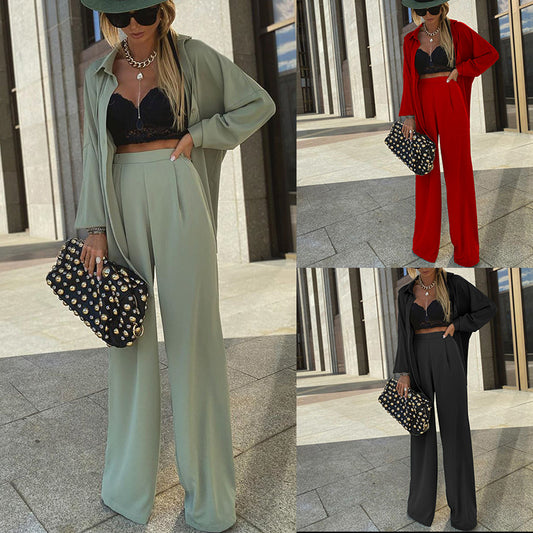 European And American Hot Style Sunscreen Shirt Fashion Casual Wide-leg Pants Two-piece Suit