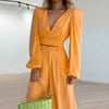 Women's Graceful And Fashionable Casual V-neck Long Sleeve Shirt High Waist Wide Leg Pants Suit