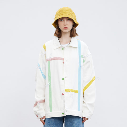 Ribbon Drawstring Stitching Jacket Men And Women