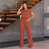 Women's Fashion Casual Lapel Short Sleeve Shirt Wide Leg Pants Suit