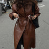 Retro Niche Lapel Waist Belt Single-breasted Long Leather Trench Coat