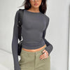 Women's Fashion Casual Solid Color Slim Pullover T-shirt