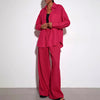 Women's Fashion Casual Loose Shirt High Waist Wide Leg Pants Suit