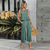 Women's Sleeveless Shirt Wide Leg Cotton And Linen Cropped Pants Set