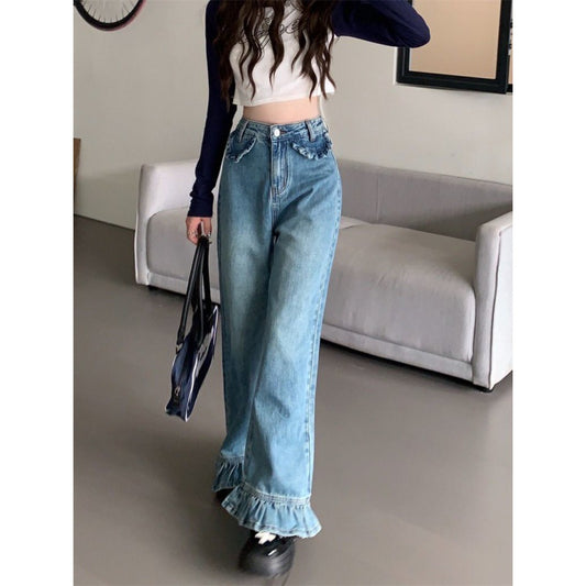 Bootleg Pants High Waist Jeans Women's Retro Loose Wide Leg